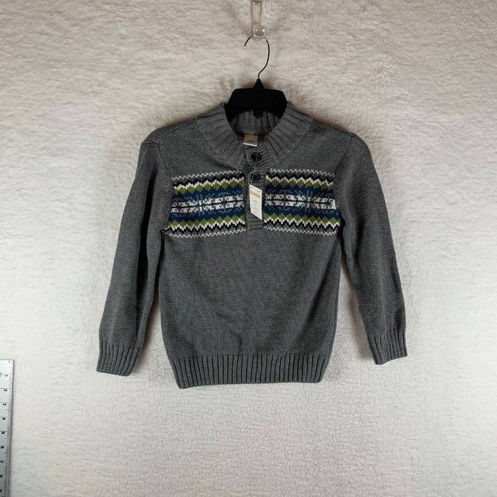 Gymboree Kids Fair Isle Grey Sweater Fleece Neck Lining Size 5-6‎ NWT 6474
